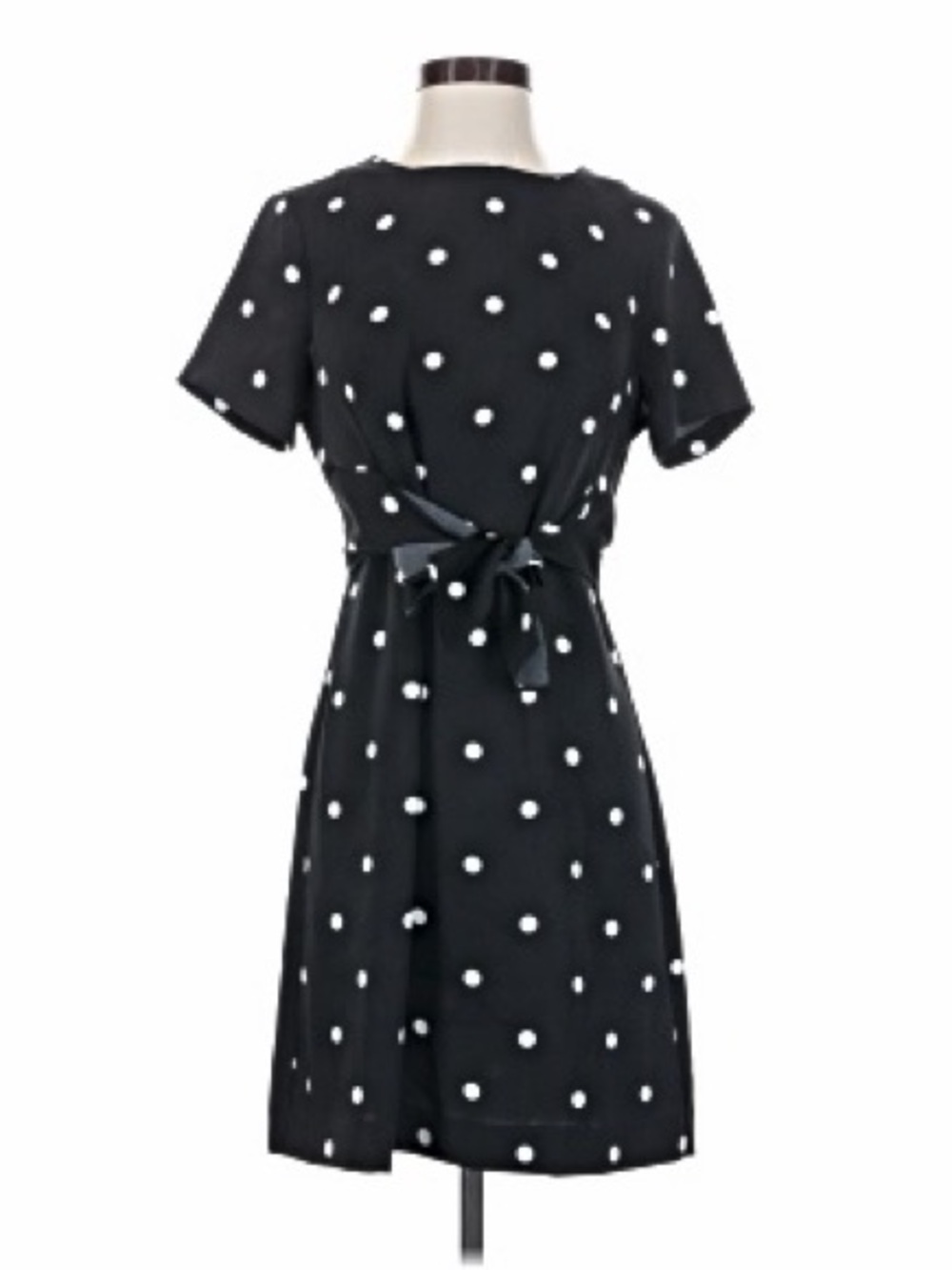 Ann Taylor Black Dress with White Polka Dots and Tie Waist